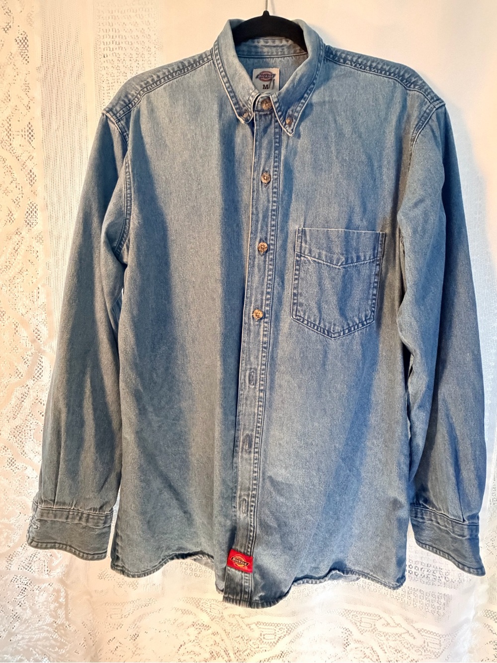 Vintage Dickies Denim Work Shirt Button Down Beautiful Patina Mens Size M⁠